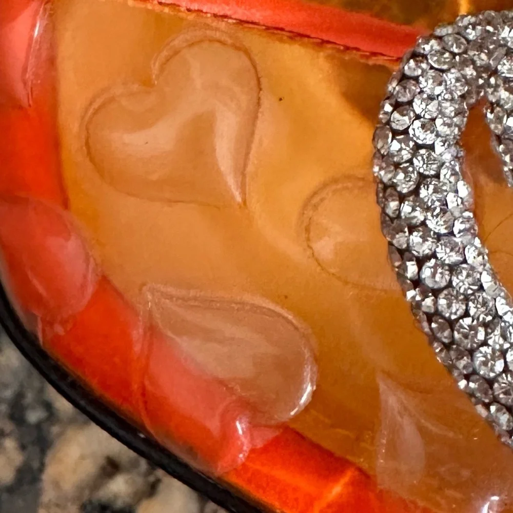 Mach & Mach Hearts Crystal Double Bow Square Toe Slide Sandal in Orange